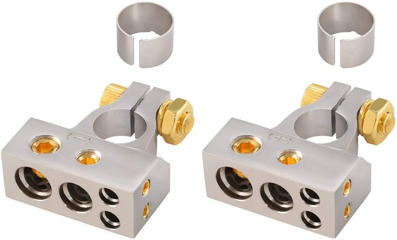 InstallGear 2,4,8 or 10 Gauge Battery Terminals w/Shims - Positive, Negative - Car Battery Terminal, Battery Pack, Heavy Duty Battery Terminal Connectors, 2 Gauge, 4 Gauge, 8 Gauge, 10 Gauge Wires - Image 1